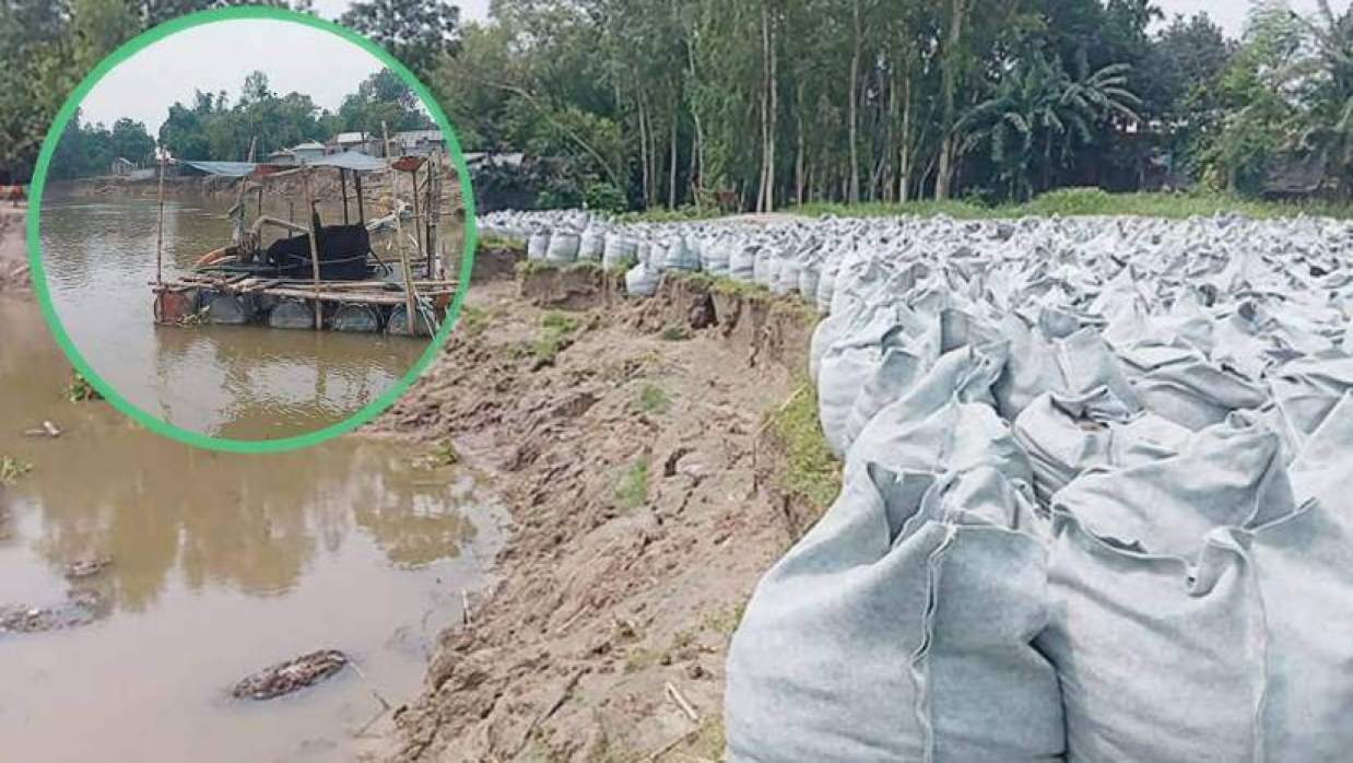 ঘাগট নদীর ভাঙনস্থলেই বালু উত্তোলন, হুমকিতে নদী রক্ষা প্রকল্প